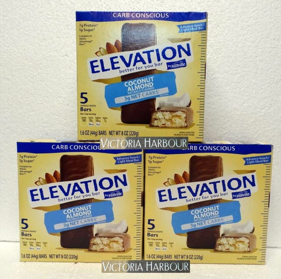 Three pack: Millville Elevation Protein Bars Carb Conscious Coconut Almond x3