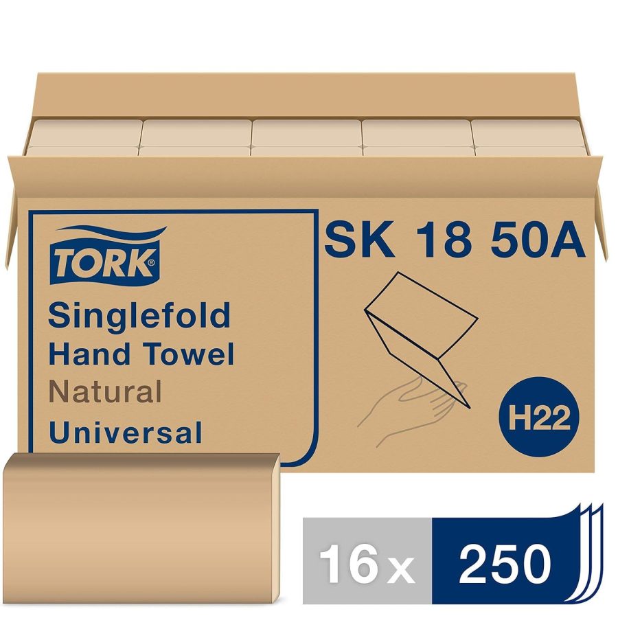 Tork Singlefold Paper Hand Towel Natural H22, Universal, 100% Recycled Fibers, 1