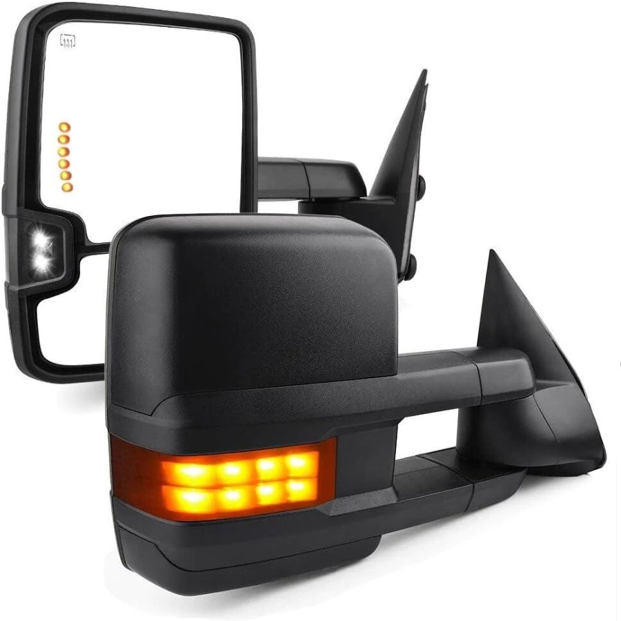 Towing Mirrors Compatible with Chevy Silverado Tahoe Suburban Avalanche GMC Sierra Yukon Cadillac Escalade 2003-2006 Power Heated LED Signal Lamp Clearance Light Black Pair Mirrors