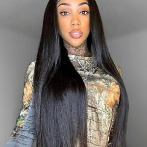 UNice 13x4 Transparent Lace Front Black Straight Pre-Plucked Human Hair Wig with Baby Hair