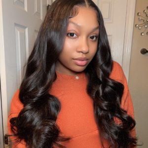 UNice 180% Density Lace Front Body Wave Black Wig With Baby Hair And Pre Plucked Hairline