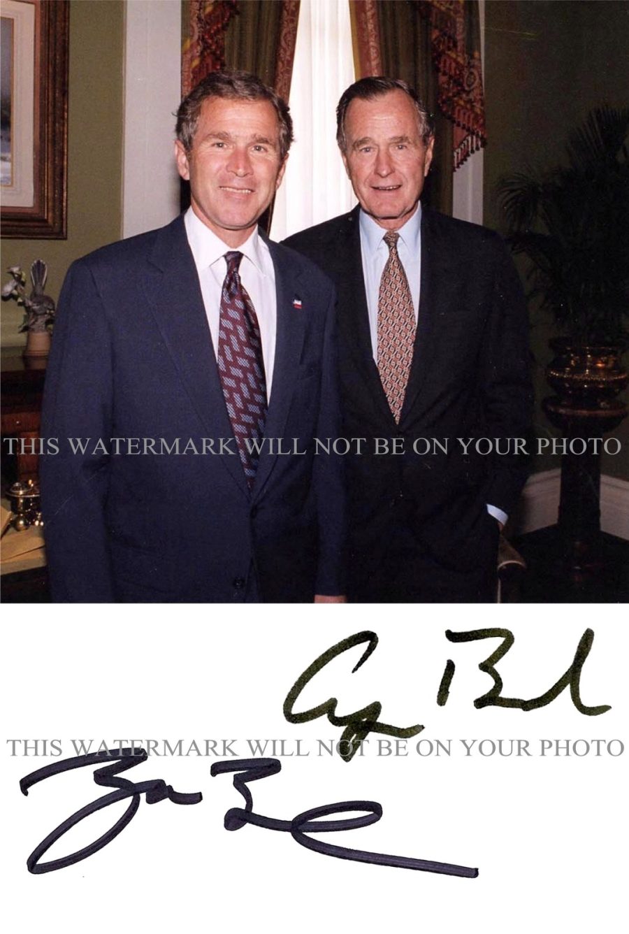 US PRESIDENTS GEORGE H. W. BUSH AND GEORGE W. BUSH SIGNED AUTOGRAPH 6x9 RP PHOTO
