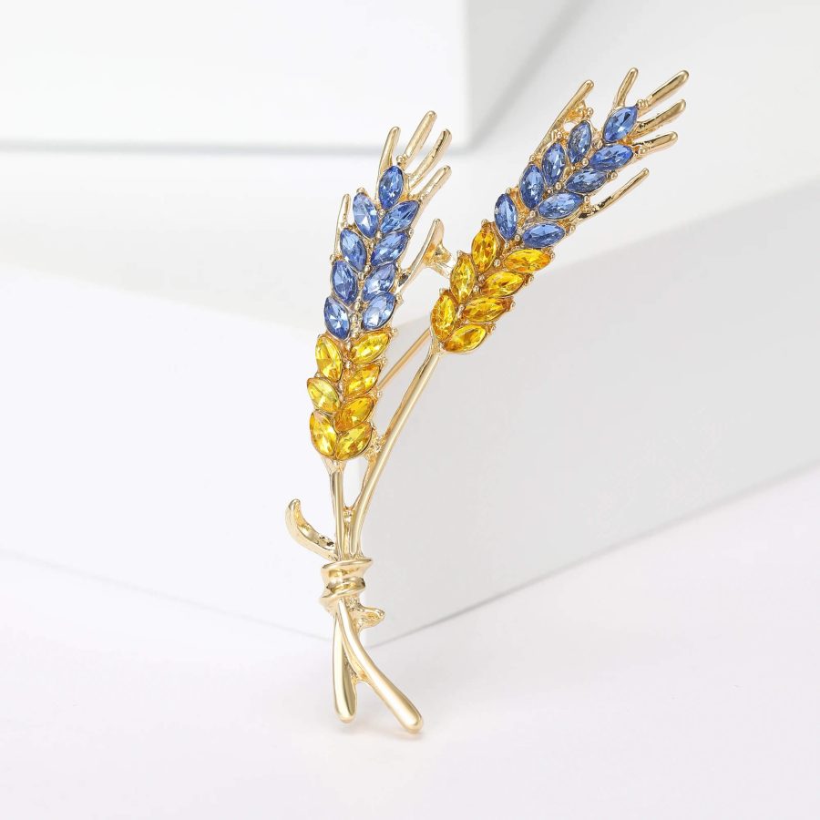 Ukraine Flag Gold-Toned Straw Brooch With Simulated Gemstones