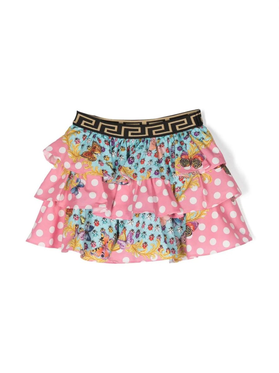 VERSACE KIDS Girls Butterflies Ruffled Skirt Pink Multicolour