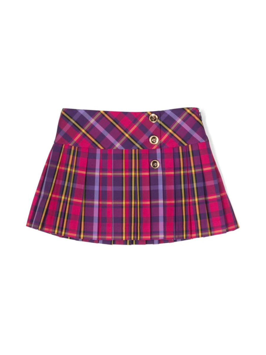 VERSACE KIDS Girls Tartan-Pattern Pleated Skirt Purple Multicolour