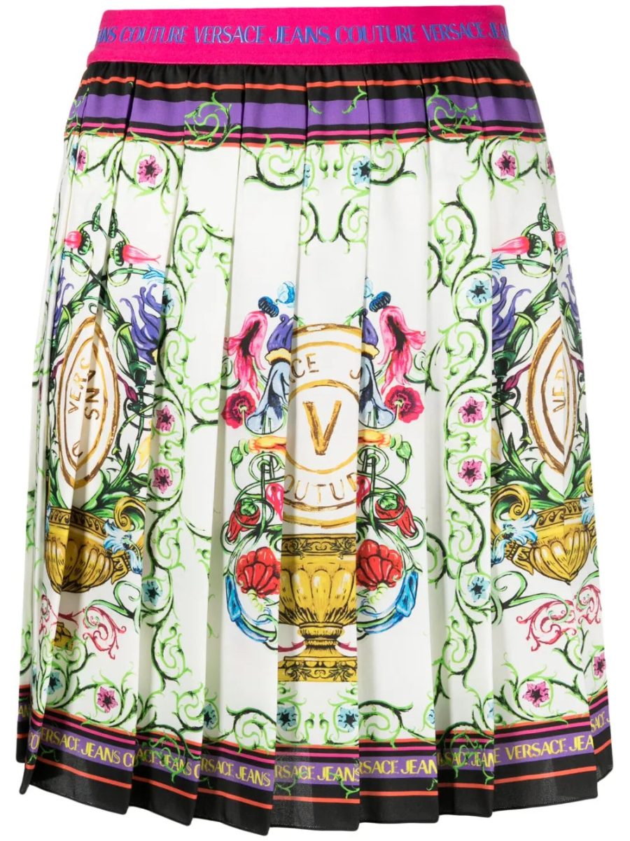 VERSACE WOMEN V Emblem Garden Print Mini Skirt Multicolour