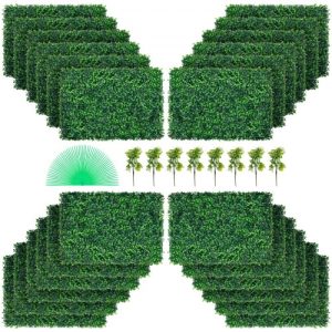 VEVOR Artificial Boxwood Panel UV 24pcs Boxwood Hedge Wall Panels Artificial Grass Backdrop Wall 24" X 16" 4 cm Green Grass Wall, Fake Hedge for Decor Privacy Fence Indoor, Outdoor Garden Backyard