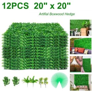 VEVOR Artificial Boxwood Panels, 12 PCS 20"x20" Boxwood Hedge Wall Panels, PE Artificial Grass Backdrop Wall 1.6", Privacy Hedge Screen for Decoration of Outdoor, Indoor, Garden, Fence, and Backyard