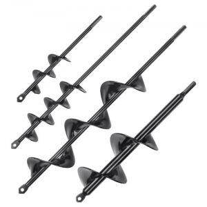 VEVOR Auger Drill Bits for Planting Set of 4, Garden Auger Drill Bit, Spiral Drill Bit for Post Hole Digger, Bulbs Planting & Holes Digging, for 3/8" Hex Drive Drill