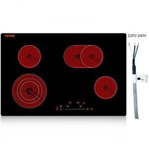 VEVOR Built in Electric Stove Top, 30.3 x 20.5 inch 4 Burners, 240V Glass Radiant Cooktop with Sensor Touch Control, Timer & Child Lock Included, 9 Power Levels for Simmer Steam Slow Cook Fry