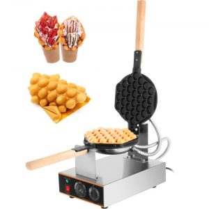 VEVOR Commercial Bubble Waffle Maker, 1400W Egg Bubble Puff Iron w/ 180° Rotatable 2 Pans & Wooden Handles, Stainless Steel Baker w/ Non-Stick Teflon Coating, 50-250°C/122-482°F Adjustable