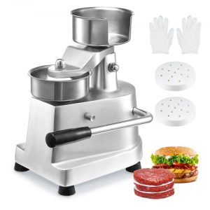 VEVOR Commercial Burger Patty Maker, 100mm/4inch Hamburger Beef Patty Maker, Heavy Duty Food-Grade Stainless Steel Bowl Burger Press Machine, Kitchen Meat Forming Processor with 1000 Pcs Patty Papers