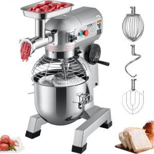 VEVOR Commercial Stand Mixer, 20Qt Stainless Steel Bowl, 1100W 2 in 1 Multifunctional Electric Food Mixer with Meat Grinder & 3 Speeds, Dough Hook Whisk Beater Included, Perfect for Bakery Pizzeria