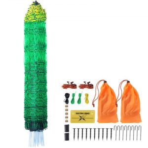 VEVOR Electric Fence Netting, 48" H x 168' L, PE Net Fencing Kit with Posts & Double-Spiked Stakes, Utility Portable Mesh for Chickens, Ducks, Geese, Rabbits, Used in Backyards, Farms, and Ranches