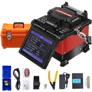 VEVOR Fiber Fusion Splicer, Auto Focus Fiber Optic Fusion Splicer, Fusion Splicer Machine Fiber Cleaver Kit with 5" Digital LCD Screen, 3 in 1 Optical Fiber Holder, 5200mAh High-Capacity Battery