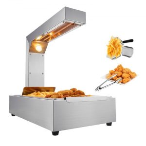 VEVOR French Fry Food Warmer, 750W Commercial Food Heating Lamp, Electric Stainless Steel Warming Light Dump Station, Countertop 104-122°F Fries Food Warmer for Chip Buffet Kitchen Restaurant, Silver