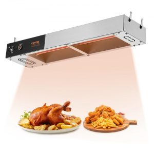 VEVOR French Fry Food Warmer, 750W Commercial Strip Food Heating Lamp, Electric Stainless Steel Warming Light Dump Station, Overhead 104-122°F Fries Warmer for Chip Buffet Kitchen Restaurant, Silver