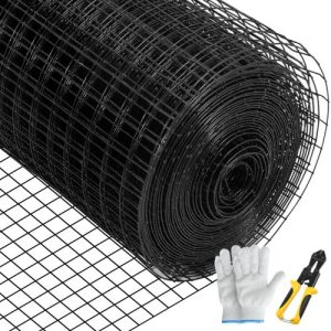 VEVOR Hardware Cloth, 48" x 50' & 1"x1" Mesh Size, Galvanized Steel Vinyl Coated 16 Gauge Chicken Wire Fencing w/A Cutting Plier & A Pair of Fabric Gloves, for Garden Fencing & Pet Enclosures, Black