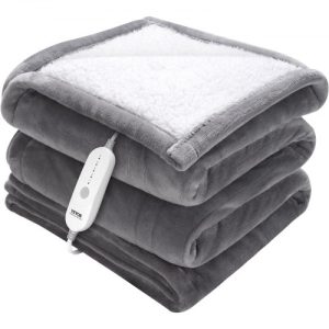 VEVOR Heated Blanket Electric Throw, 50" x 60" Twin Size, Soft Flannel & Sherpa Heating Blanket with 3 Hours Timer Auto-off, 5 Heating Levels for Sofa, Machine Washable, ETL & FCC Certification (Grey)