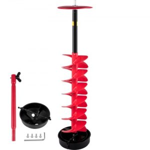 VEVOR Ice Drill Auger, 6" Diameter Nylon Ice Auger, 39" Length Ice Auger Bit,Auger Drill with 11.8" Extension Rod,Auger Bit w/Drill Adapter,Top Plate & Blade Guard for Ice Fishing Ice Burrowing Red