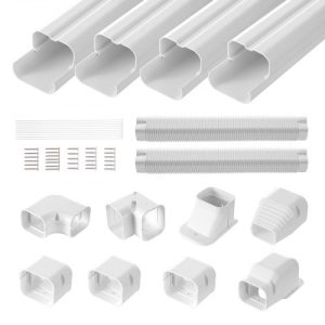 VEVOR Mini Split Line Set Cover 3-inch W 17.6Ft L, PVC Decorative Pipe Line Cover For Air Conditioner with 4 Straight Ducts & Full Components Easy to Install, Paintable for Heat Pumps, White