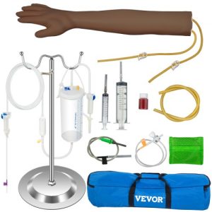 VEVOR Phlebotomy Practice Kit, Dark Skin IV Practice Kit Venipuncture Learning Phlebotomy Practice Arm Kit with Infusion Stand for Nurse, Medical Students