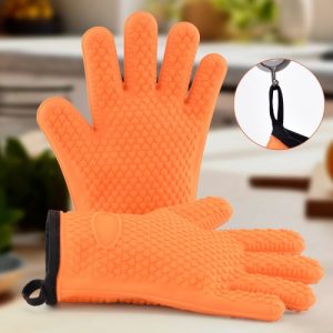 VEVOR Silicone Smoker Oven Gloves, Non-Slip Heat Resident BBQ Grill Gloves with Fingers, Waterproof & Hangable Design, Easy to Clean & Store, for Grilling, Oven, BBQ, Baking, Frying