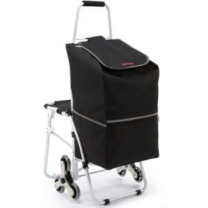 VEVOR Stair Climbing Cart 50L Foldable Shopping Cart w/ Waterproof Bag & Seat