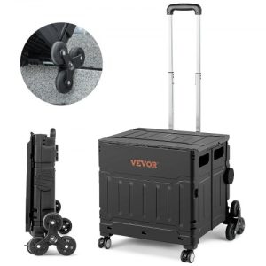 VEVOR Stair Climbing Cart 53L Foldable Shopping Cart w/ Lid & Adjustable Handle