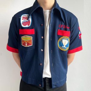 Vintage Multi-Patches 'Captain Cups' Bowling Cropped Shirt