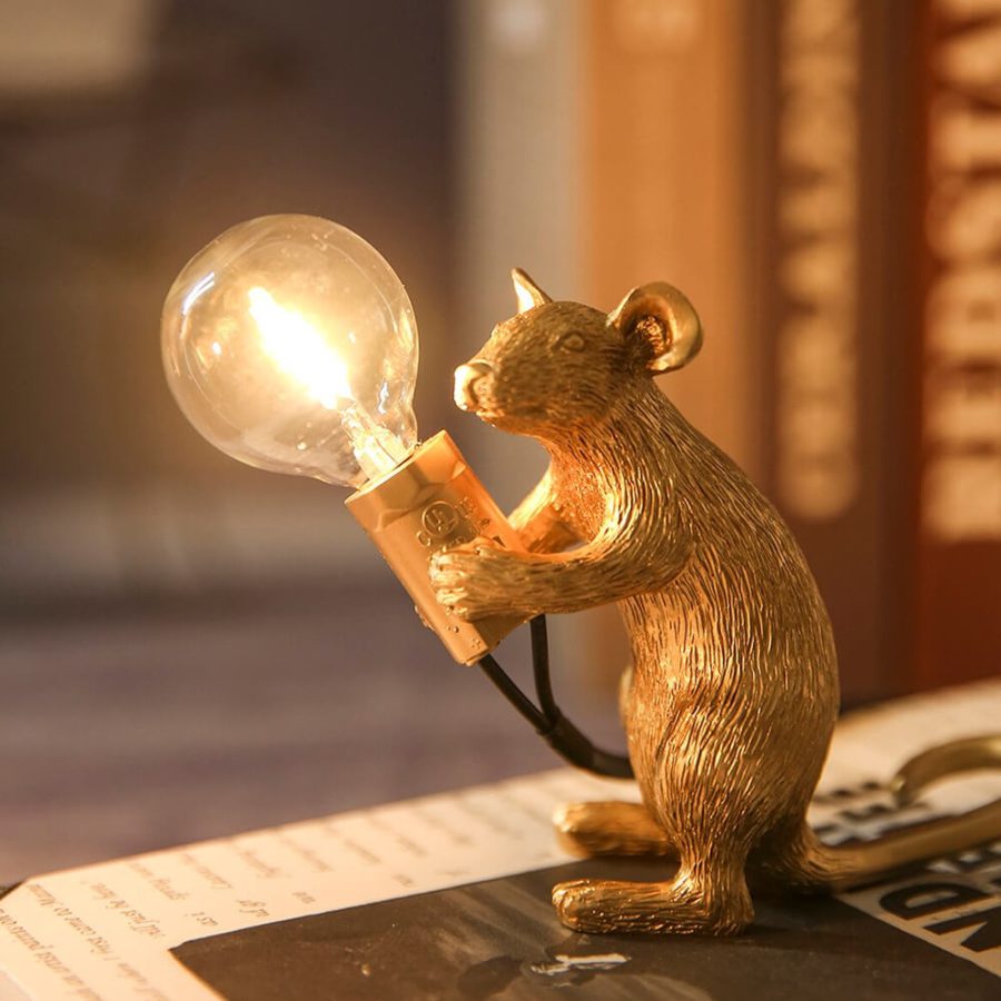 Whimsical Resin Mouse Lamps