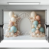 White Blue Pink Boho Balloon Backdrop For Cake Smash - Aperturee