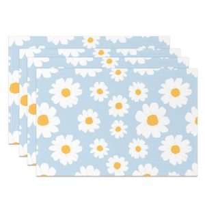 White Daisy Floral Blue Repeat Set Of 4 Placemats - Aperturee