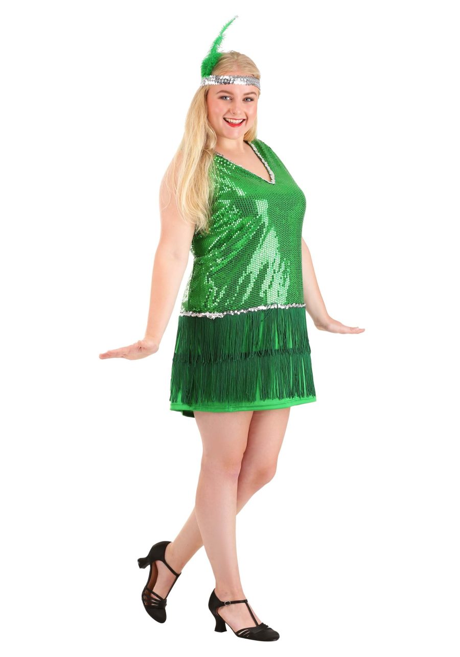 Women's Plus Size Emerald Flapper Costume