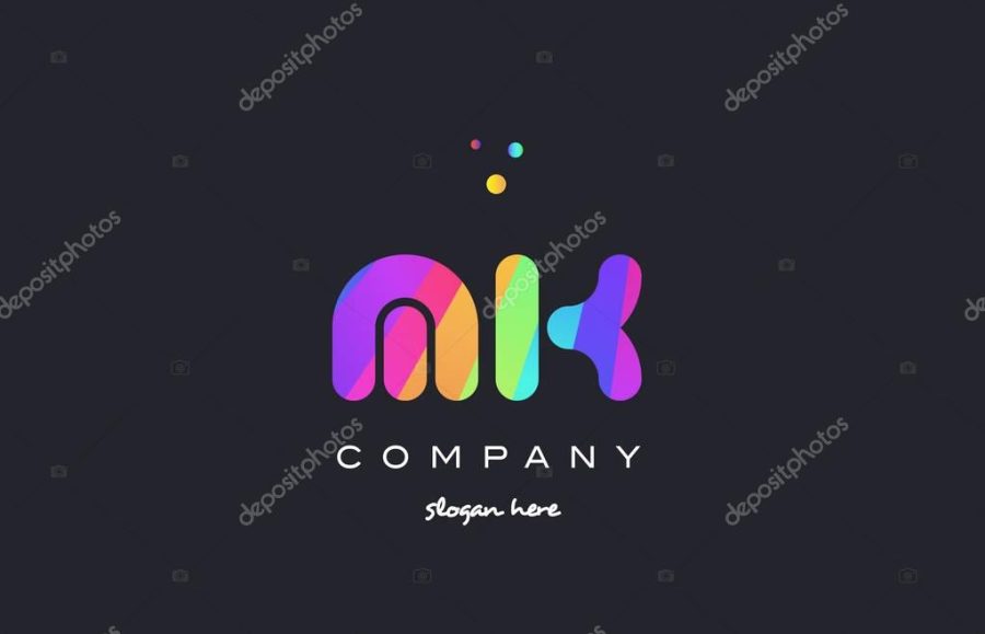 mk m k colored rainbow creative colors alphabet letter logo ico