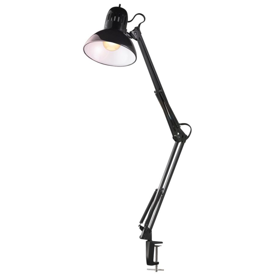 32" Multi-Joint Desk Lamp With Metal Clamp, Black, Led Bulb Included, On/Off Rot