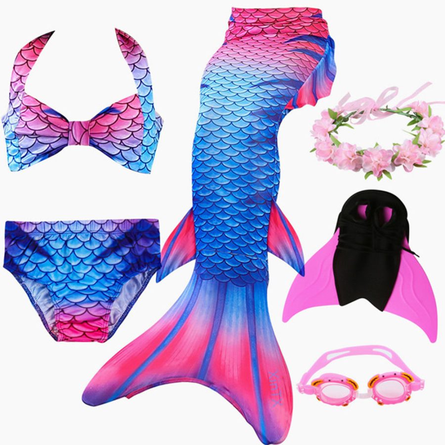 6PCS/Set 2019 HOT Girls Swimming Mermaid Tail With Monofin Bikini Set Swimsuit