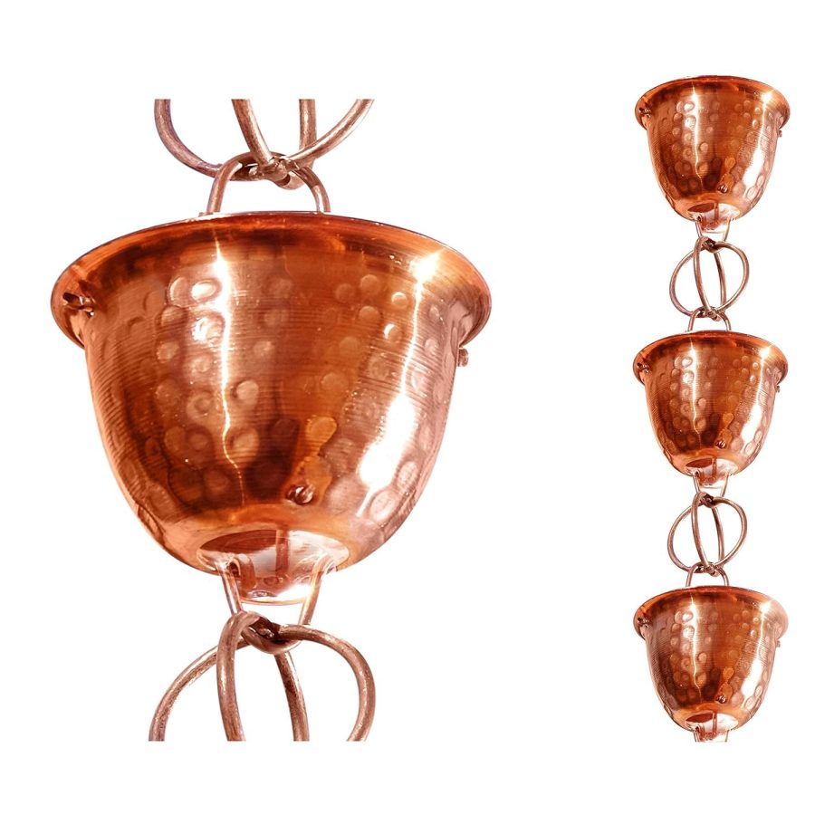 , 8-1/2-Feet Length, 8.5 Ft Pure Copper Hammered Cup Rain Chain, 8-1/2-F
