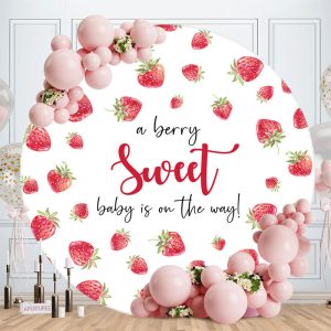 A Berry Sweet Fruit White Round Baby Shower Backdrop - Aperturee