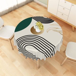 Abstract Black Lines Morden Simple Round Tablecloth - Aperturee