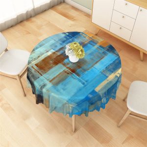 Abstract Painting Blue Brown Black Round Tablecloth - Aperturee