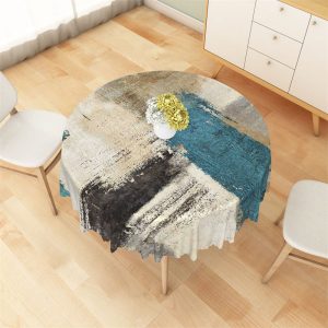 Abstract Vintage Blue Brown Black Round Tablecloth - Aperturee