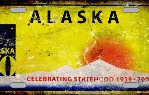 Alaska State Background Rusty Novelty Metal License Plate