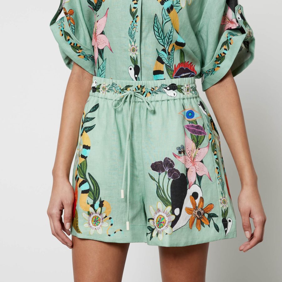 Alemais Meagan Floral-Printed Linen Shorts - UK 14