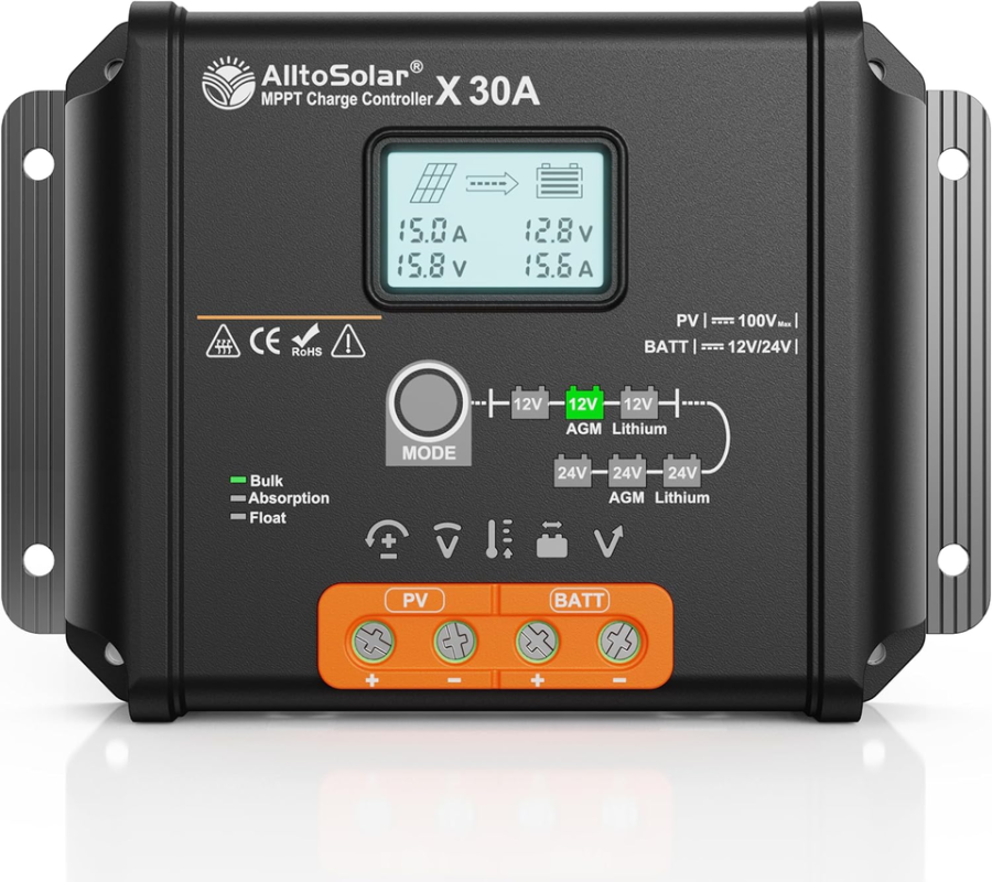 Allto Solar 30 Amp 12V/24V MPPT Solar Charge Controller, 30A Solar Charge Regula
