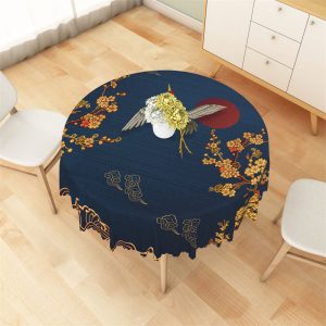 Ancient Chinese Golden Blue Elegant Round Tablecloth - Aperturee