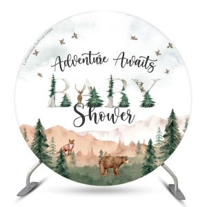 Aperturee Adventure Awaits Wild Round Baby Shower Backdrop | Round Backdrop Fabric Cover | Round Baby Shower Backdrop | Baby Shower Backdrop Ideas