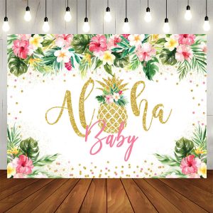 Aperturee Aloha Baby Tropical Floral Summer Baby Shower Backdrop