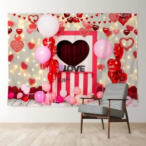 Aperturee Balloon Heart Flag Cross Happy Valentine Backdrop