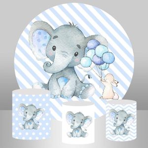 Aperturee Balloon Rabbit And Elephant Round Baby Shower Backdrop | Round Party Backdrop | Baby Shower Round Backdrop | Round Backdrop Fabric Cover